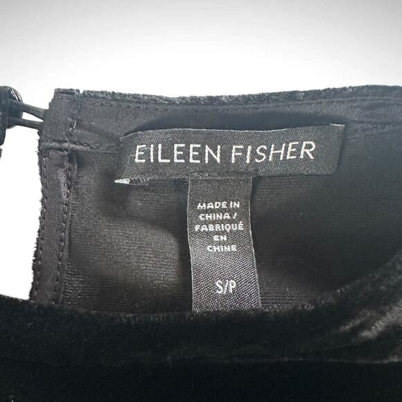 Eileen Fisher Small System Long Sleeve Knee Length Dress Black Velvet Silk Blend - Picture 6 of 9